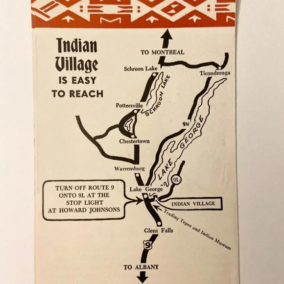 Vintage Indian Village Lake George New York Brochure Travel Guide Map - Picture 5 of 11